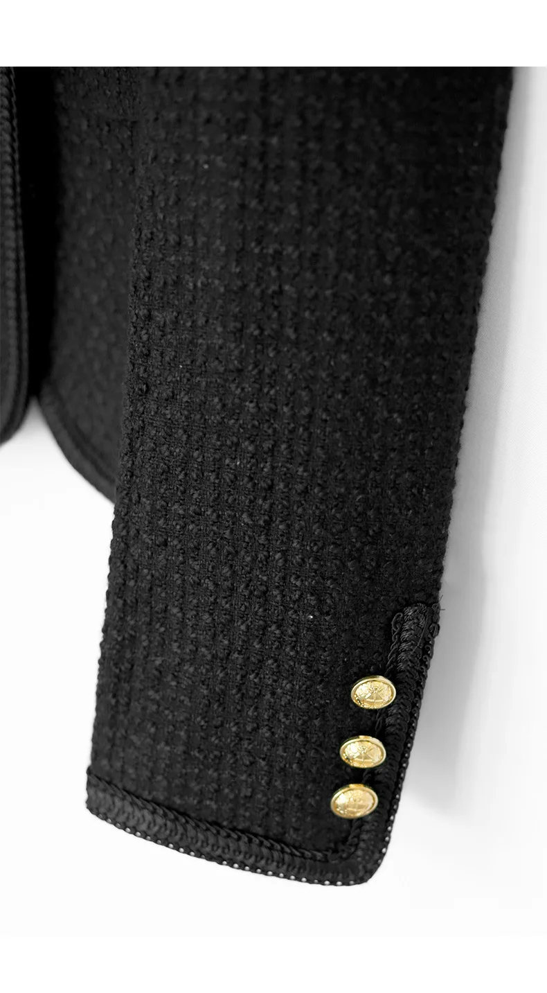 2023 Őszi Új Designer Divat Női Magas Minőségű Gyapjú-keverék, Fekete Tweed Kabát Rövid Kabát F291