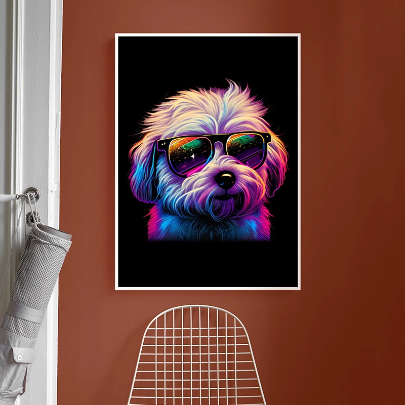Absztrakt Synthwave Kutyák Terrier Francia Bulldog Pásztor Portré Poszter Nyomtatása Vászon Festmény Wall Art Nappali Dekor
