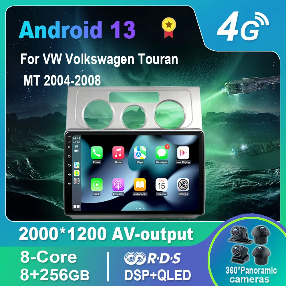 Android 13.0 autórádió/Multimédia Lejátszó VW Volkswagen Touran MT 2004-2008 GPS QLED Carplay DSP-4G WiFi, Bluetooth