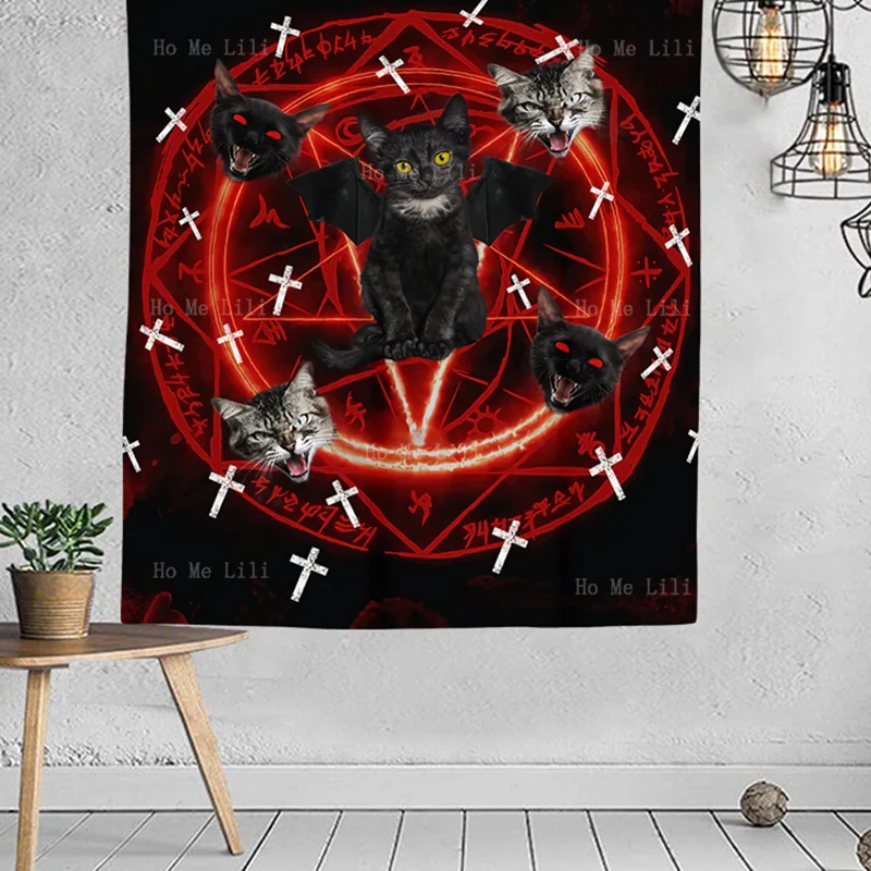 Ijesztő Jézus Pentagram Halál Sátáni Macska Művészeti Minta A Falak Díszített Kárpit