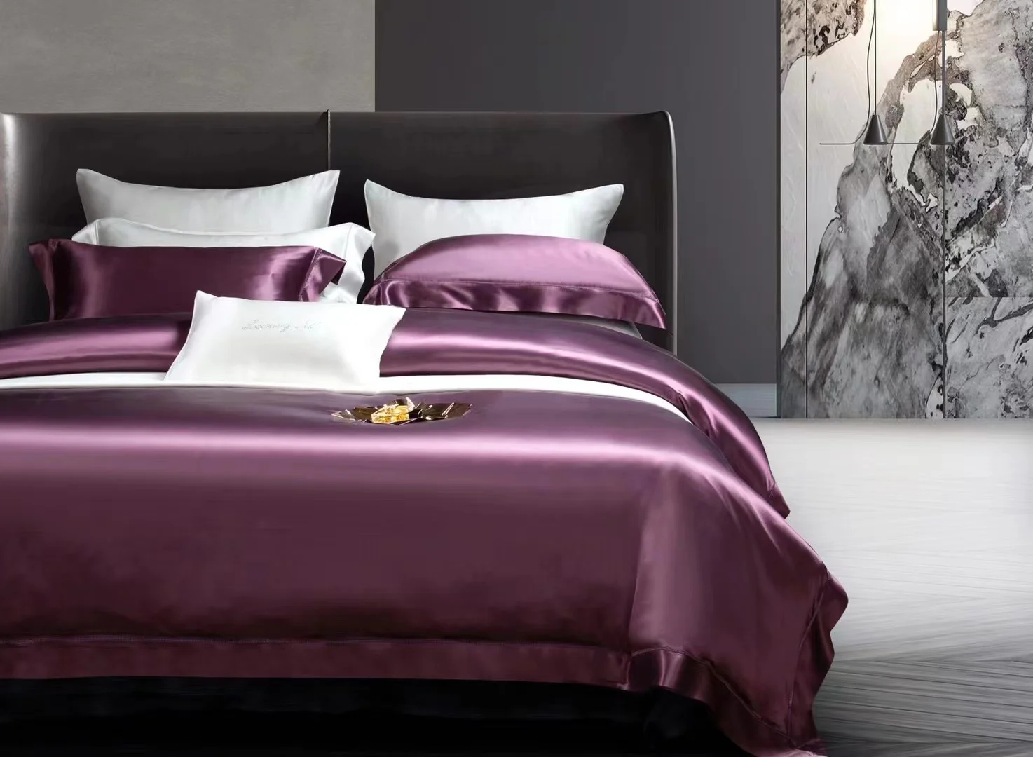 Luxus 100% Selyem ágynemű Szett selyem Ágynemű Szett Queen Size Selyem Szatén Ágynemű 4 Lap Meghatározott ágytakaró nagykereskedelmi