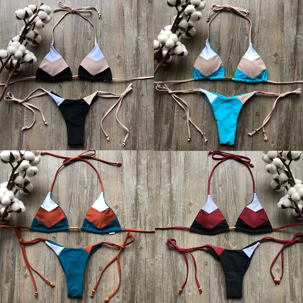 Női Fürdőruha szett Háromszög Nyakkendő Oldalon Bikini Fürdőruha 2023 Új Érkezés fürdőruha Szexi kontraszt Bikini Szett Nyári Biquini
