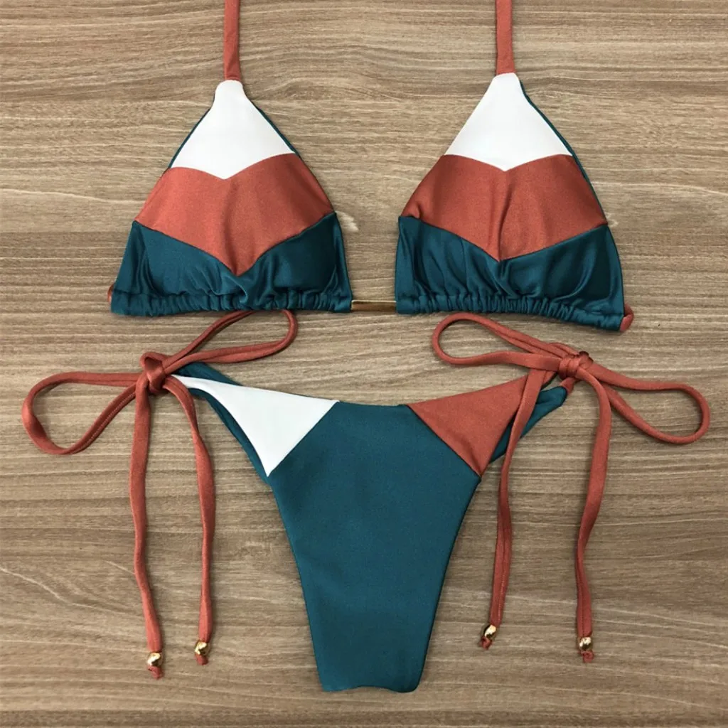 Női Fürdőruha szett Háromszög Nyakkendő Oldalon Bikini Fürdőruha 2023 Új Érkezés fürdőruha Szexi kontraszt Bikini Szett Nyári Biquini
